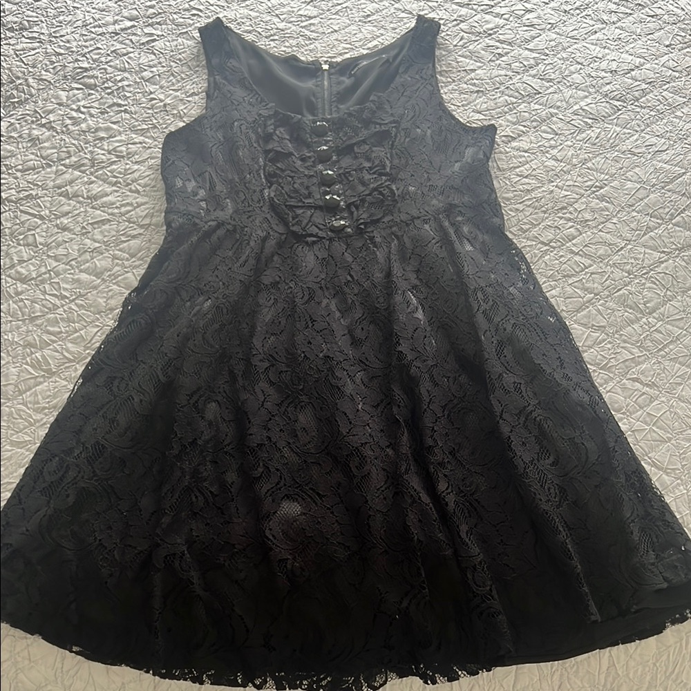 Kensie Black Ruched Buttoned Fit and Flare Dress
